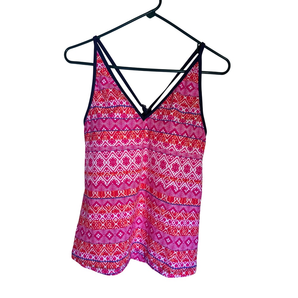 South‎ Point Pink Orange Geometric Tribal Print Tankini Swim Top Size 10 Beachy